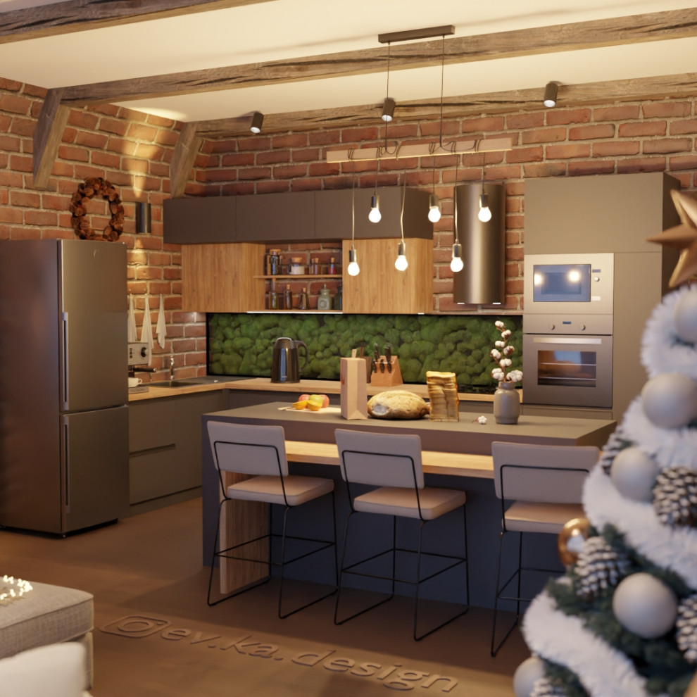 Кухня-гостинная в A-Frame доме