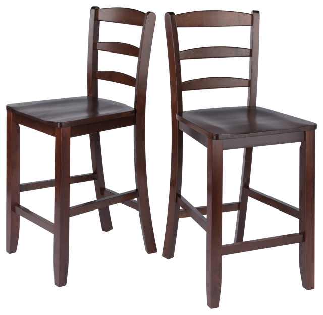 Benjamin 2Piece Ladderback Counter Stool Set, Walnut Transitional