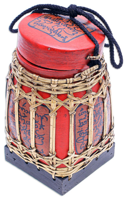Novica Handmade Lanna Letter In Medium Decorative Bamboo Jar