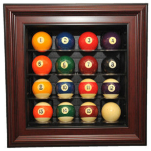 Cabinet Style 16 Pool Ball Display Case in Mahogany
