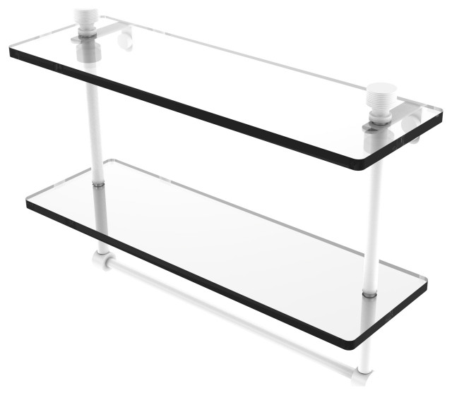 Foxtrot 16" Two Tiered Glass Shelf with Towel Bar, Matte White