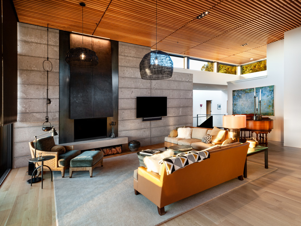 Design ideas for a modern family room in Seattle.