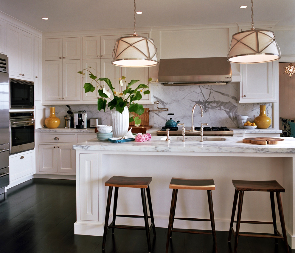 This is an example of a large classic kitchen in New York.