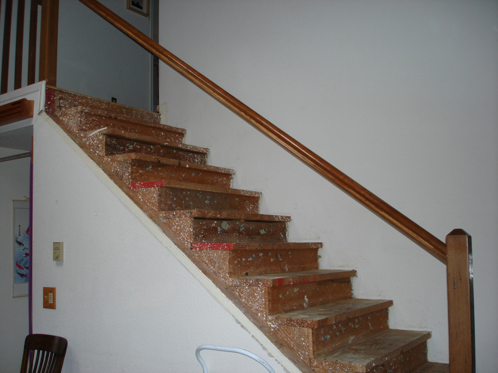 Custom Wood Stair Railing and Wood Flooring on Stairway and Hall