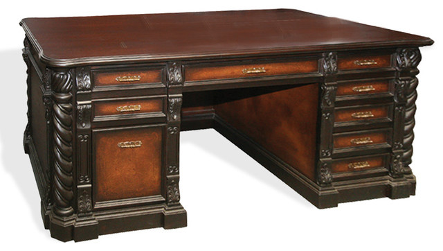 Victorian Office Desk, French Black Torched and Moss