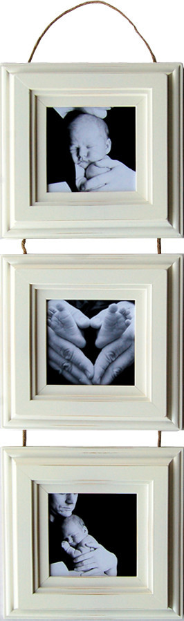 Collage Picture Frame, Set of 3 5x5 White Frames On Hanging Rope