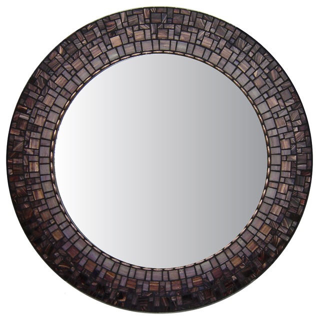 Round Mosaic Wall Mirror Eggplant Purple And Copper Handmade Round Mosaic Wall Mirror Eggplant Purple And Copper Handmade 24