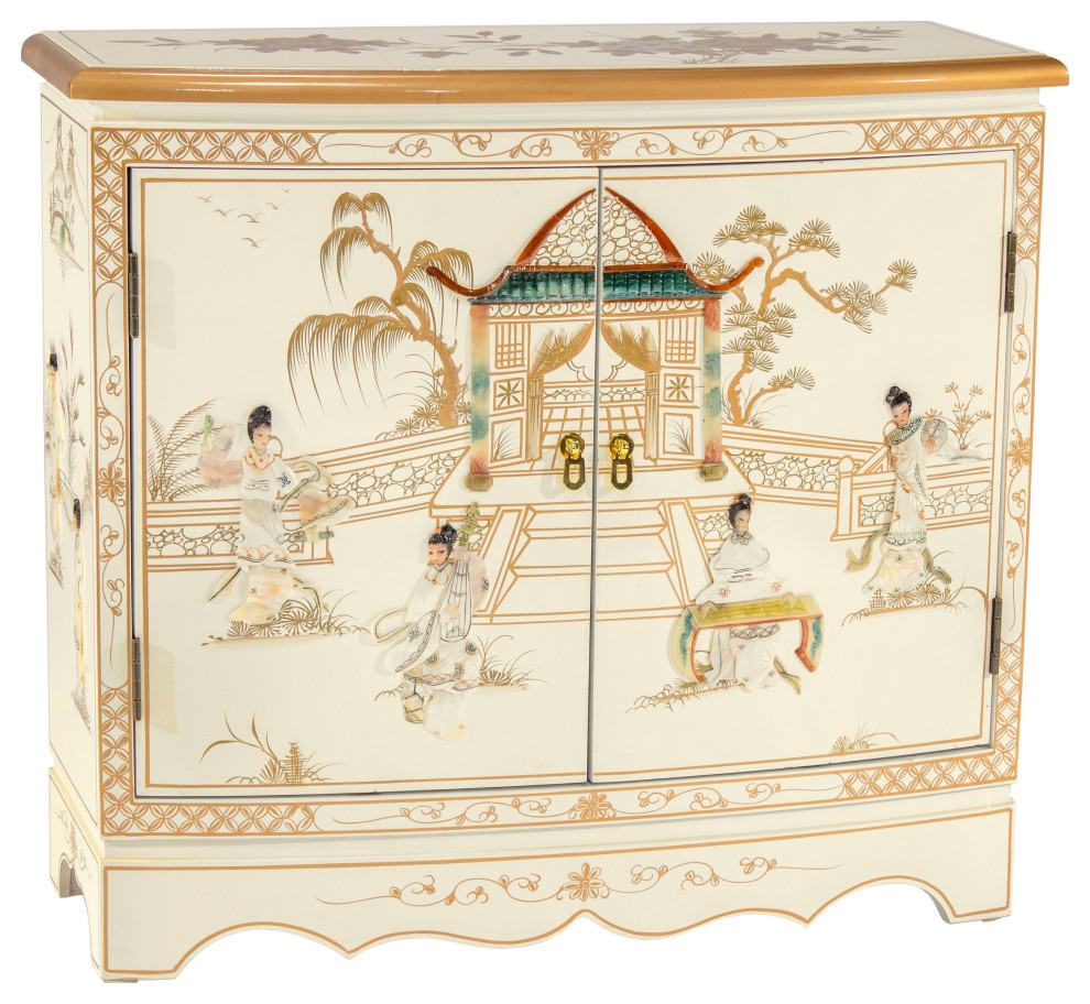 White Lacquer Hall Royal Ladies Asian Storage by