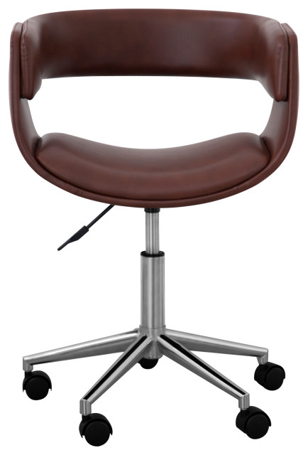Faux Leather Swivel Home Office Chair, Brown - Contemporary - Office