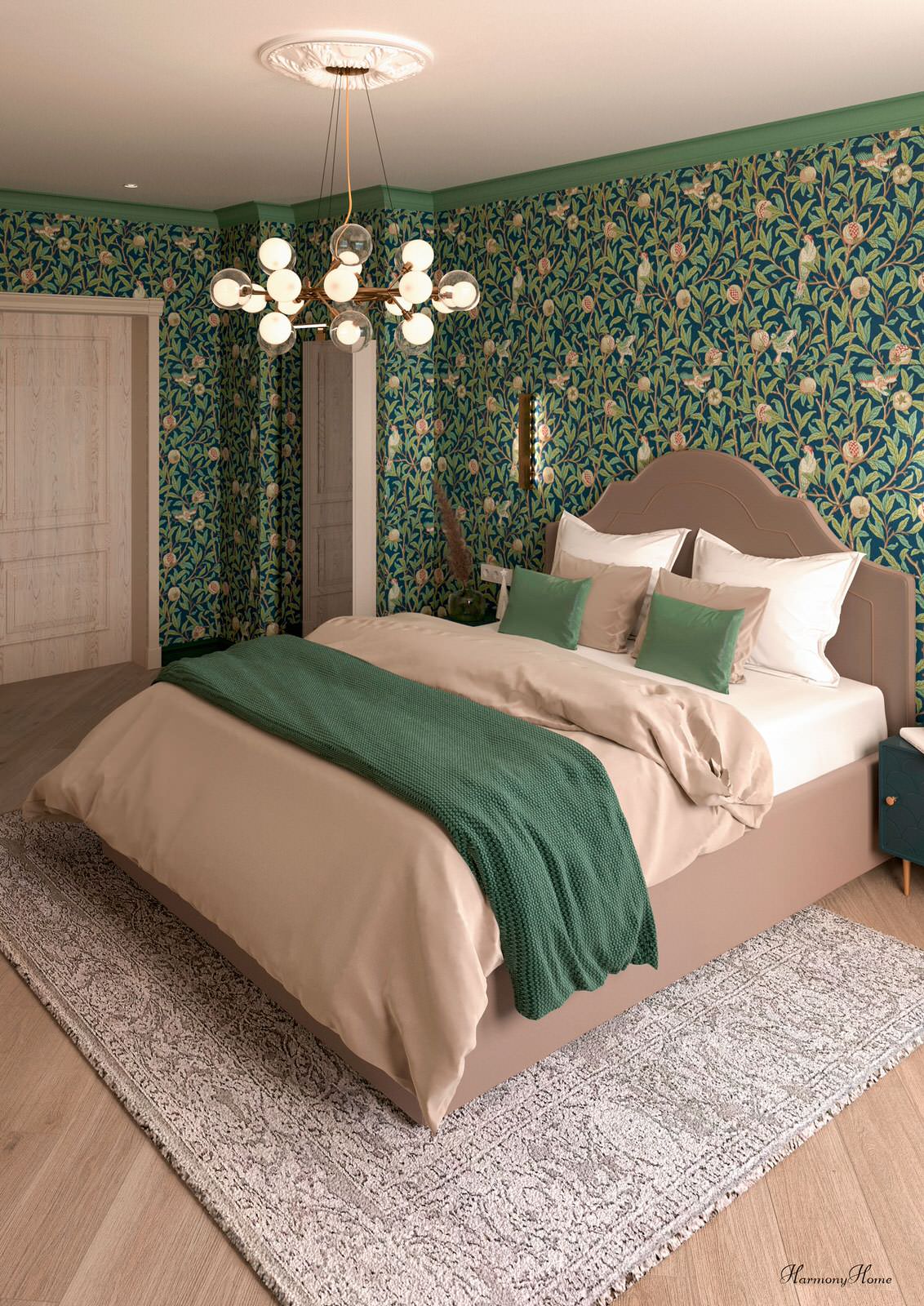 Спальня с английскими обоями