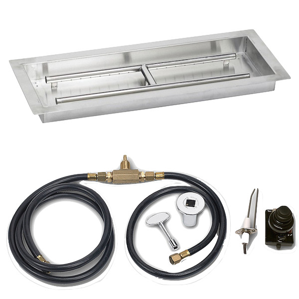 Rect Fire Pit Tray With Spark Ignition, Outdoor Gas Fire Pit Kit