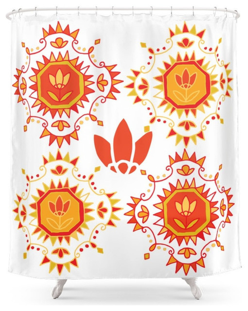Lotus Flower Retro Bright Pattern Shower Curtain Contemporary