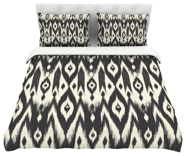 Amanda Lane "Black Cream Tribal Ikat" Duvet Cover, Tan Dark, Twin, 68