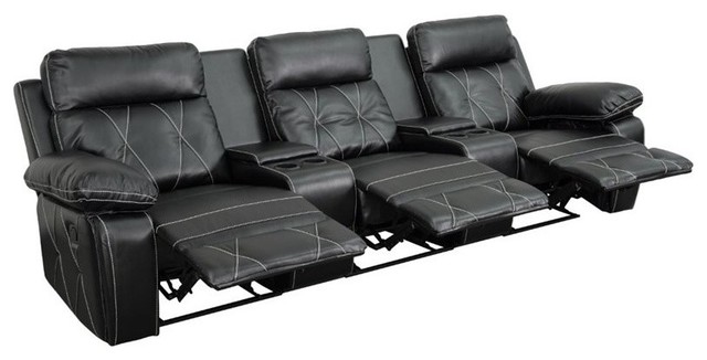 Pemberly Row 3 Seat Leather Reclining Home Theater Seating In