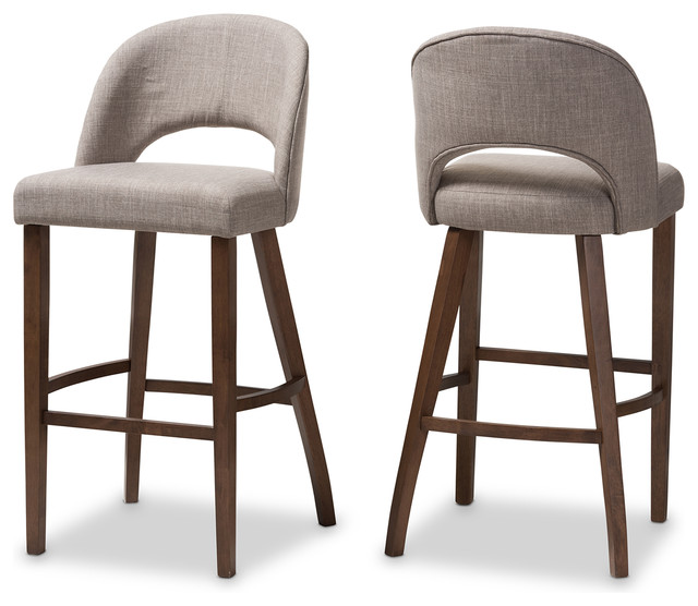 Melrose Walnut Finished Wood Bar Stool Set Of 2 Dark Gray Melrose Walnut Finished Wood Bar Stool Set Of 2 Dark Gray Transitional Stools And Counter By Baxton Studio