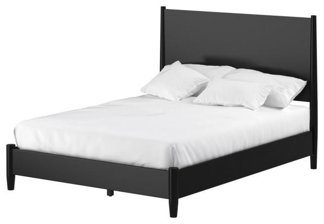 Flynn Mid Century Modern Standard King Panel Bed, Black