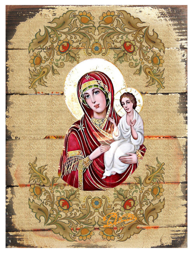 Icon Virgin Mary Directress Wooden Wall Art, 8 Inch - Traditional ...