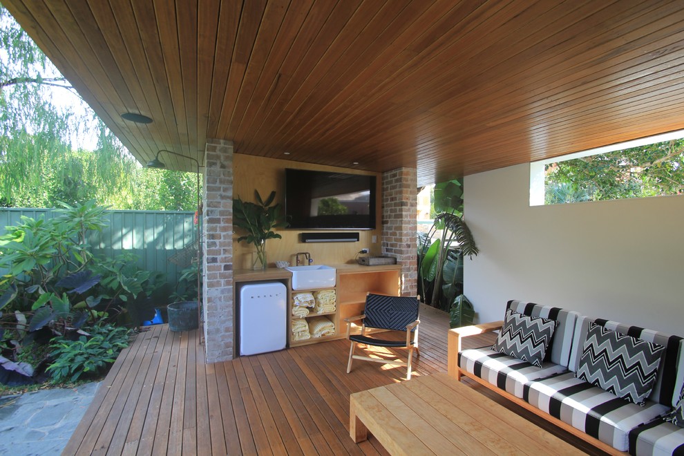 Photo of a mid-sized contemporary backyard deck in Sydney.