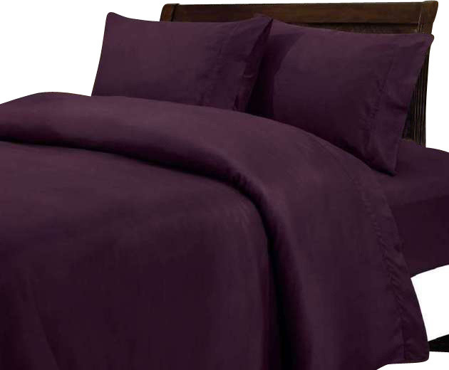 600TC 100% Egyptian Cotton Solid Purple Queen Size Sheet Set
