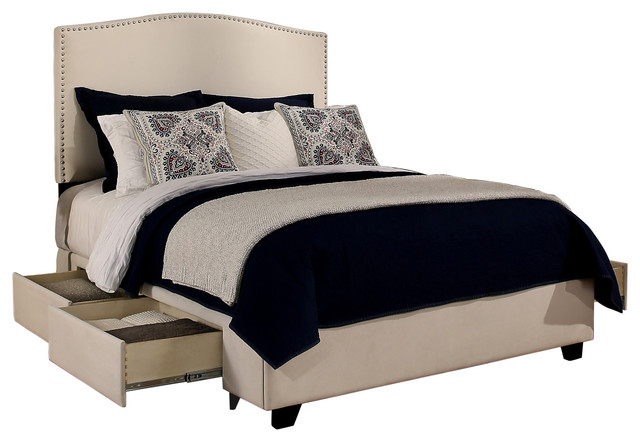 Newport Upholstered Platform Storage Bed, Ivory, Eastern King