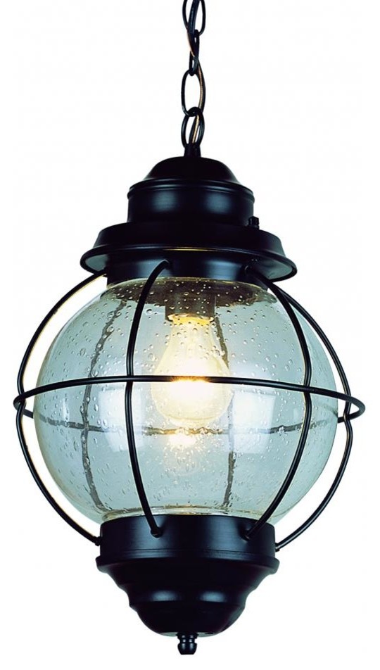 One Light Black Clear Seeded Glass Hanging Lantern