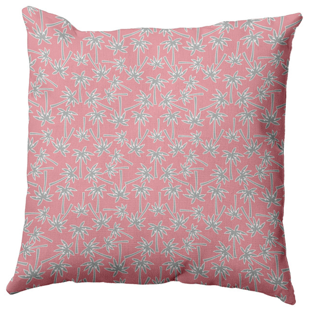 Palm Tree Pattern Decorative Throw Pillow, Pink Icing, 20"x20"