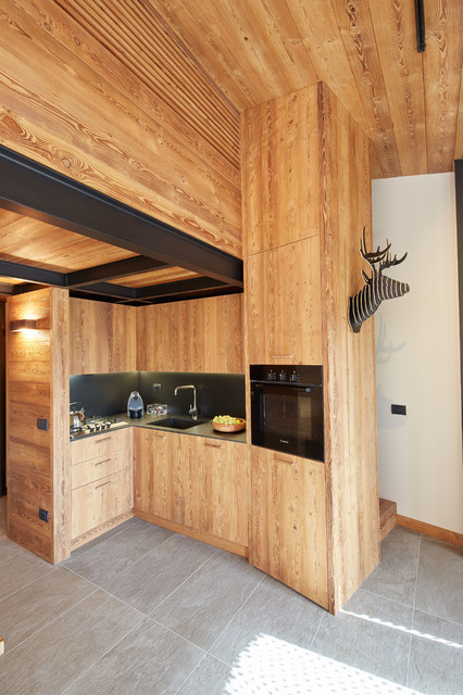 Monolocale A Sauze D Oulx Rustic Kitchen Turin By Design Alpino Houzz Uk