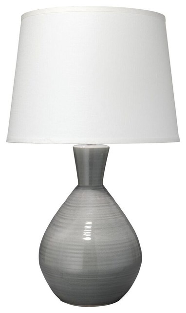 Ash Table Lamp Transitional Lamps By Hedgeapple Ash Table Lamp In Grey Ceramic With Large Cone Shade White Linen
