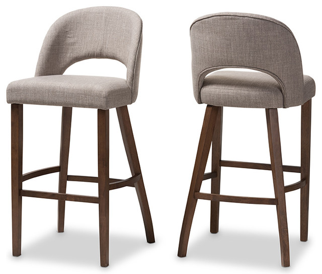 Melrose Light Gray Upholstered Walnut Wood Bar Stool, Set ...