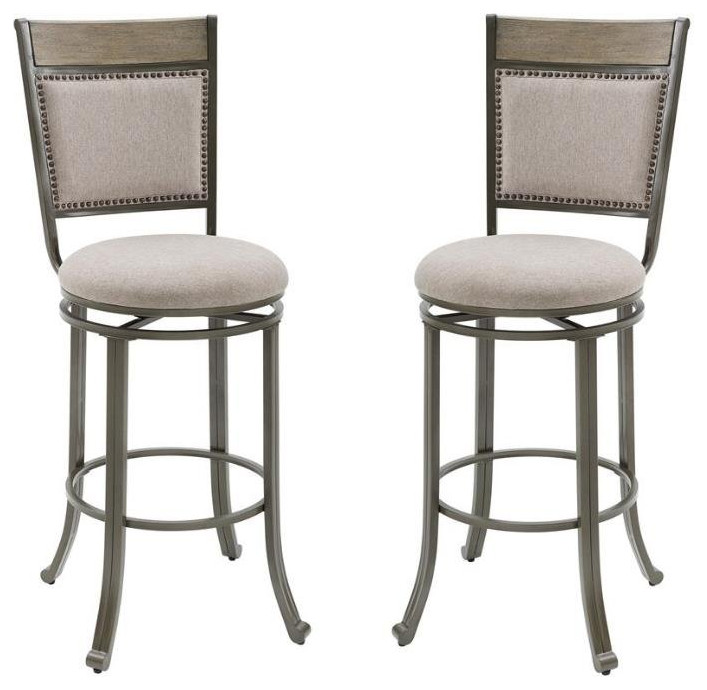 Home Square 2 Piece Upholstered Bar Stool Set with Metal Base in Pewter