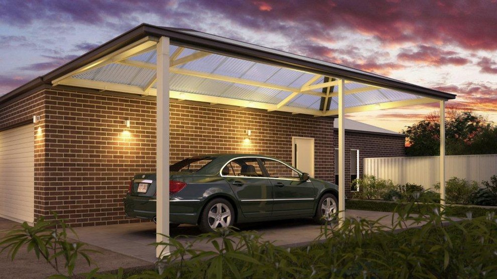 Small contemporary attached one-car carport in Brisbane.