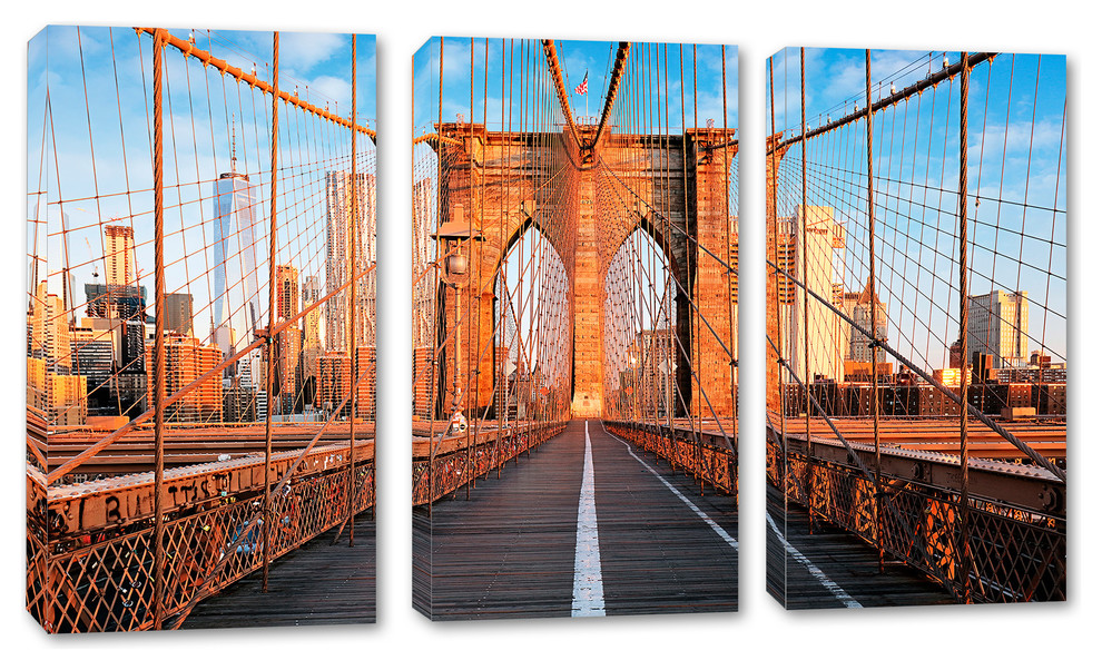 Brooklyn Bridge, Manhattan View, 3-Panel Canvas Print Wall Art, 90