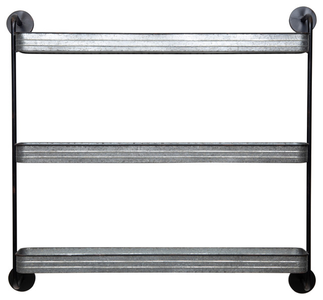 Rustic 3 Tier Galvanized Metal Wall Shelf Storage Rustic 3 Tier Galvanized Metal Wall Shelf Storage