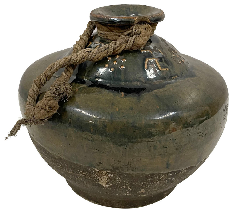 Consigned Early 20 Century Vintage Chinese Glaze Pottery Vase/Liquor Bottle Asian Vases by