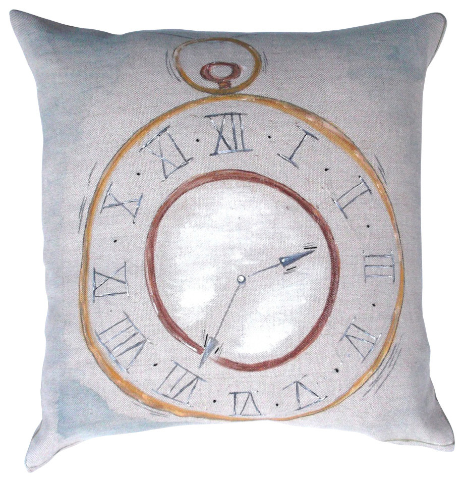 Designer One-of-a-Kind Hand Painted Timepiece Clock Pillow