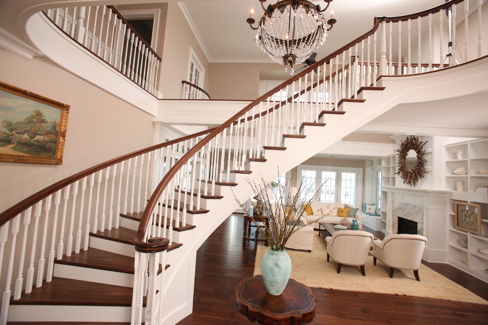 This is an example of a traditional curved staircase in Seattle.