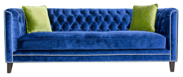 Pasargad Victoria Collecion Tufted Velvet Sofa Navy Contemporary Pasargad Victoria Collecion Tufted Velvet Sofa Navy
