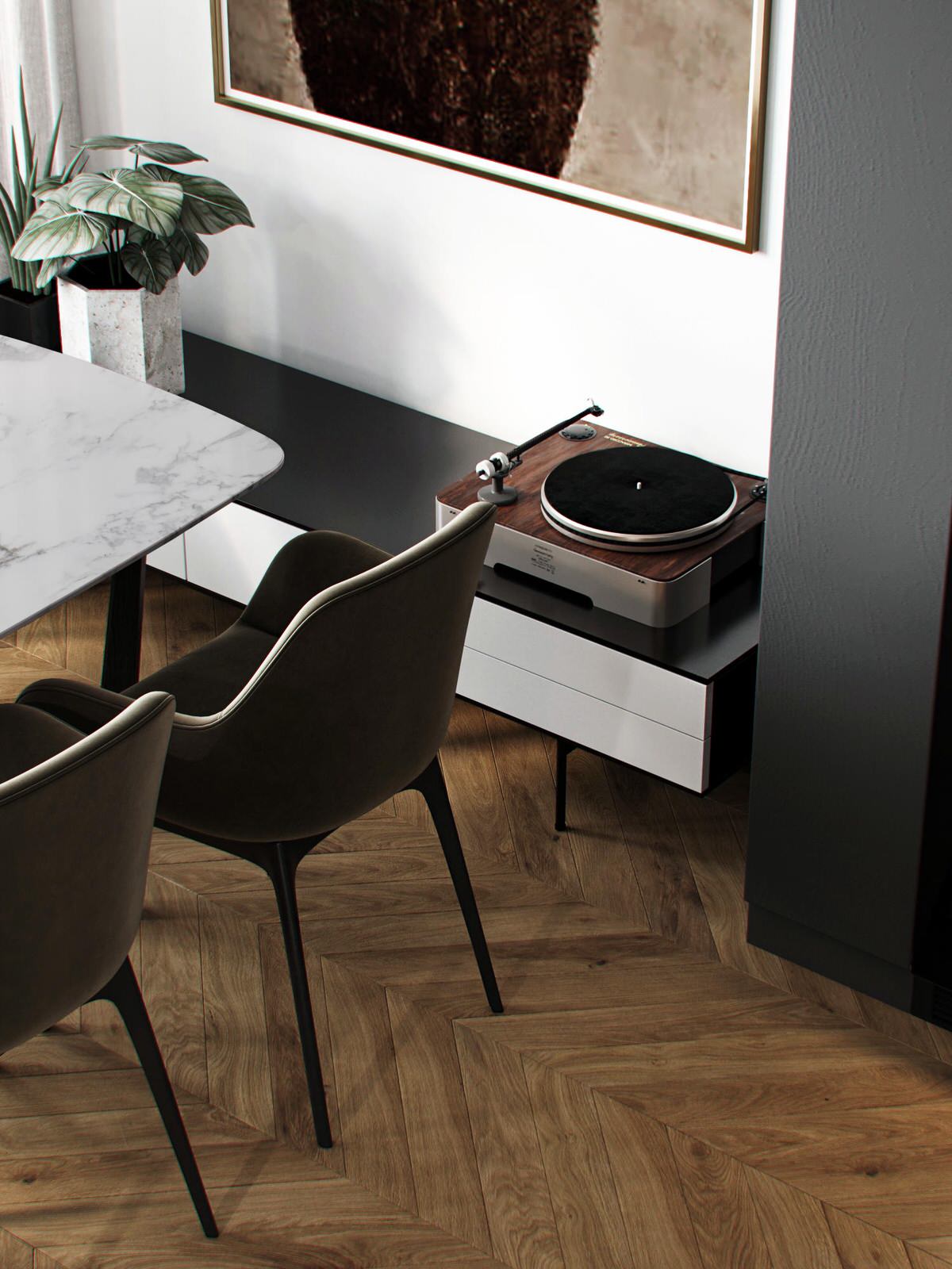 Cовременная квартира, дизайн интерьера в светло-темных тонах в ЖК "Георг Ландрин