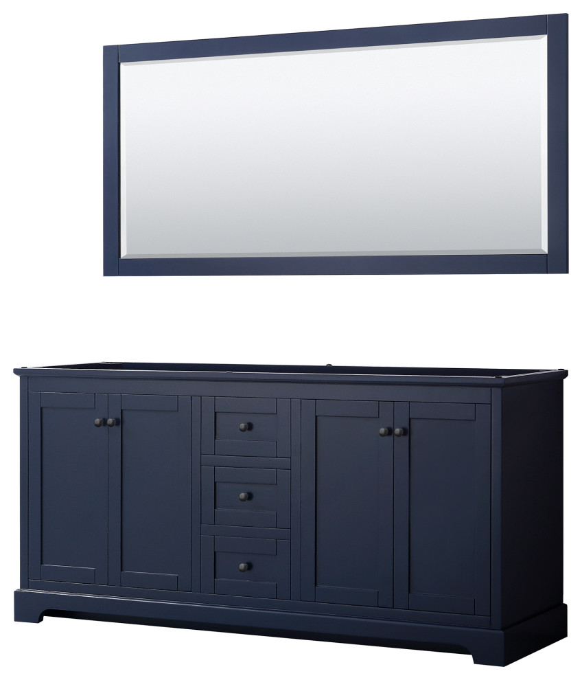 Avery 72" Double Vanity, Dark Blue, No Top, Matte Black Trim, 70
