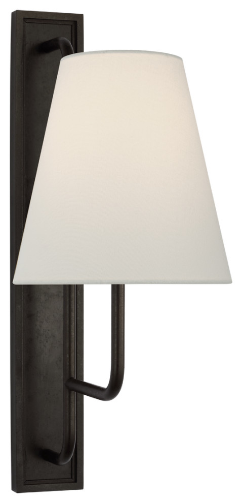 Rui Tall Sconce in Aged Iron with Linen Shade