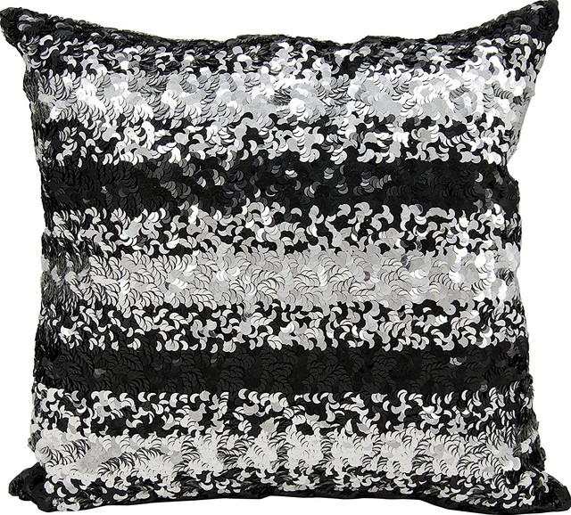 Michael Amini Sequin Stripes Black Silver Throw Pillow