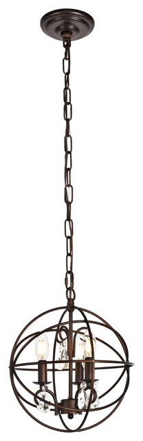 Wallace Collection Pendant, 11.8"x13.8", 3-Light, Dark Copper Brown Finish