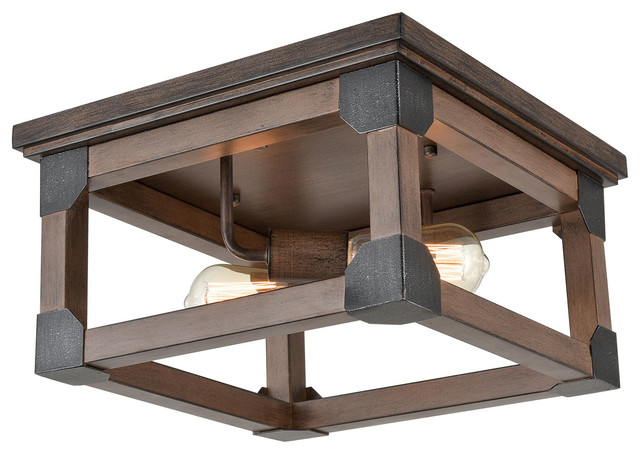 Rustic Flush Mount Ceiling Lights With Wood Look Finsh 2 Light