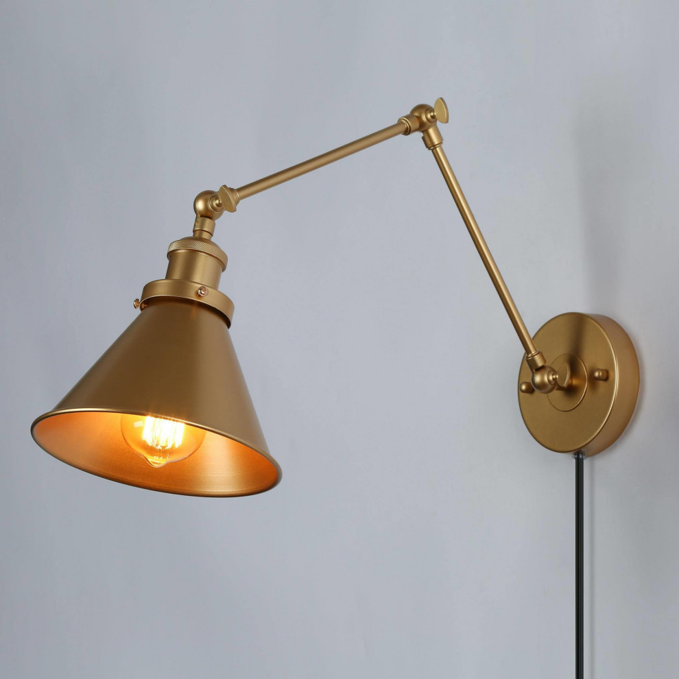 Transitional Swing Arm Wall Lamp Adjustable Wall Sconces Plug-in Sconces -  Industrial - Swing Arm Wall Lamps - by lnclighting.llc | Houzz