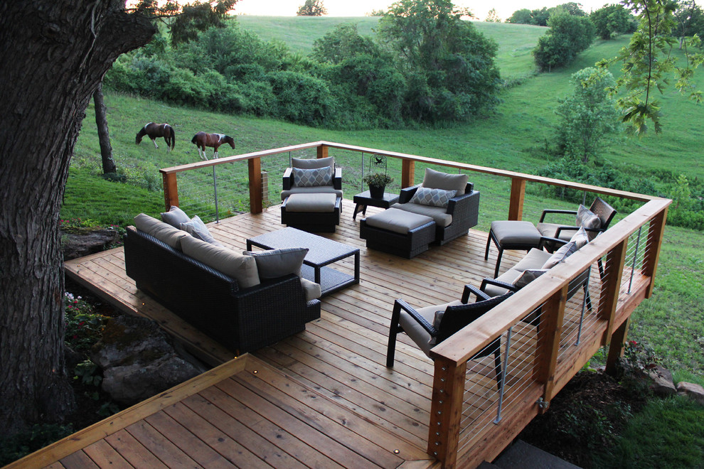 Inspiration for a large transitional backyard deck in Kansas City with no cover.