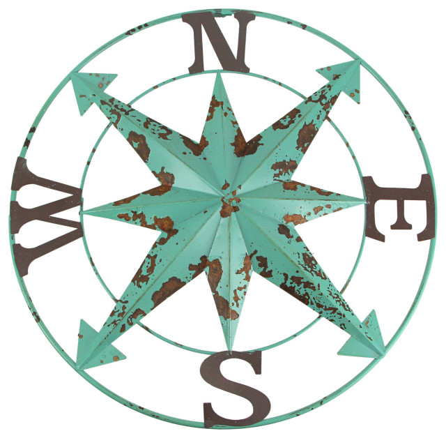 Compass Rose with Marlin Wall Metal Art with Rustic Copper Finish Hanging 
