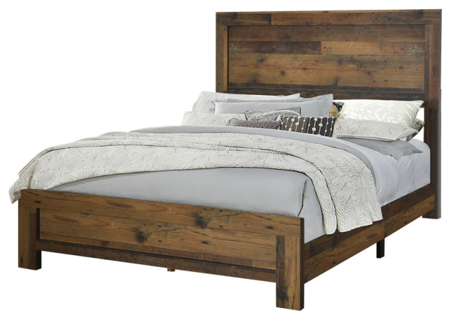 Benzara BM215790 Contemporary Twin Size Bed with Rustic Details, Dark Brown