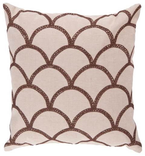 22-Inch Square Brown and Peach Cream Pillow Cover with Down Insert