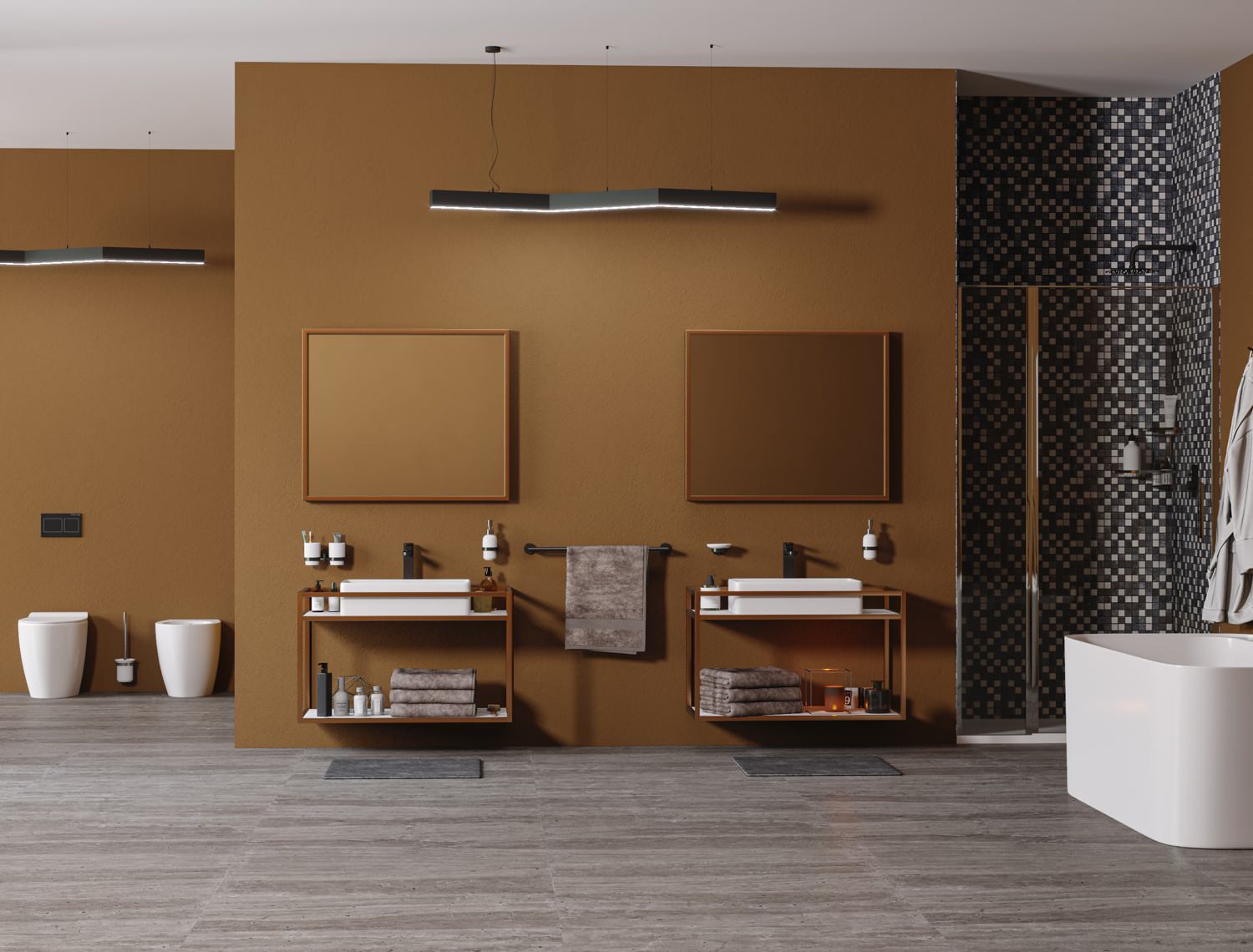 Индустриальный интерьер ванной комнаты: яркий, брутальный, модный