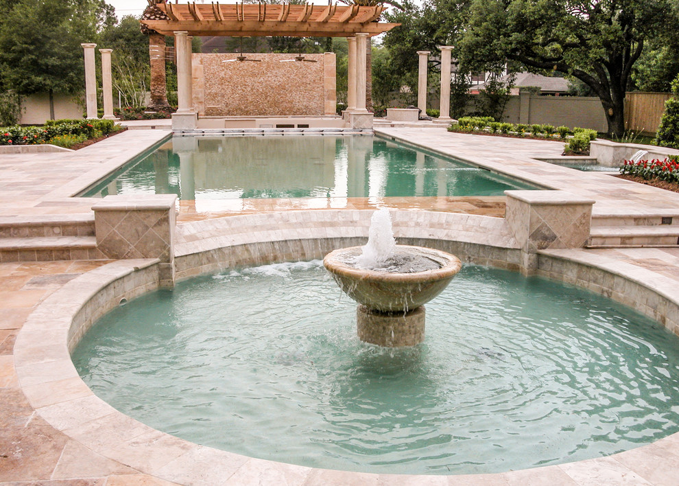 Hot tub - transitional backyard tile and rectangular hot tub idea in Houston